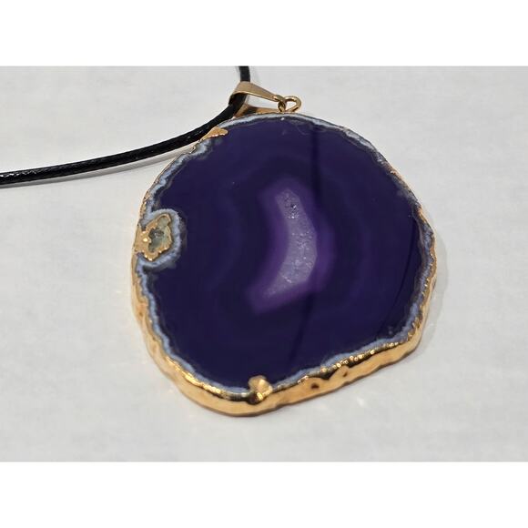 Purple Agate Slice Pendant Necklace | Natural Stone | Adjustable Cord - Picture 9 of 16